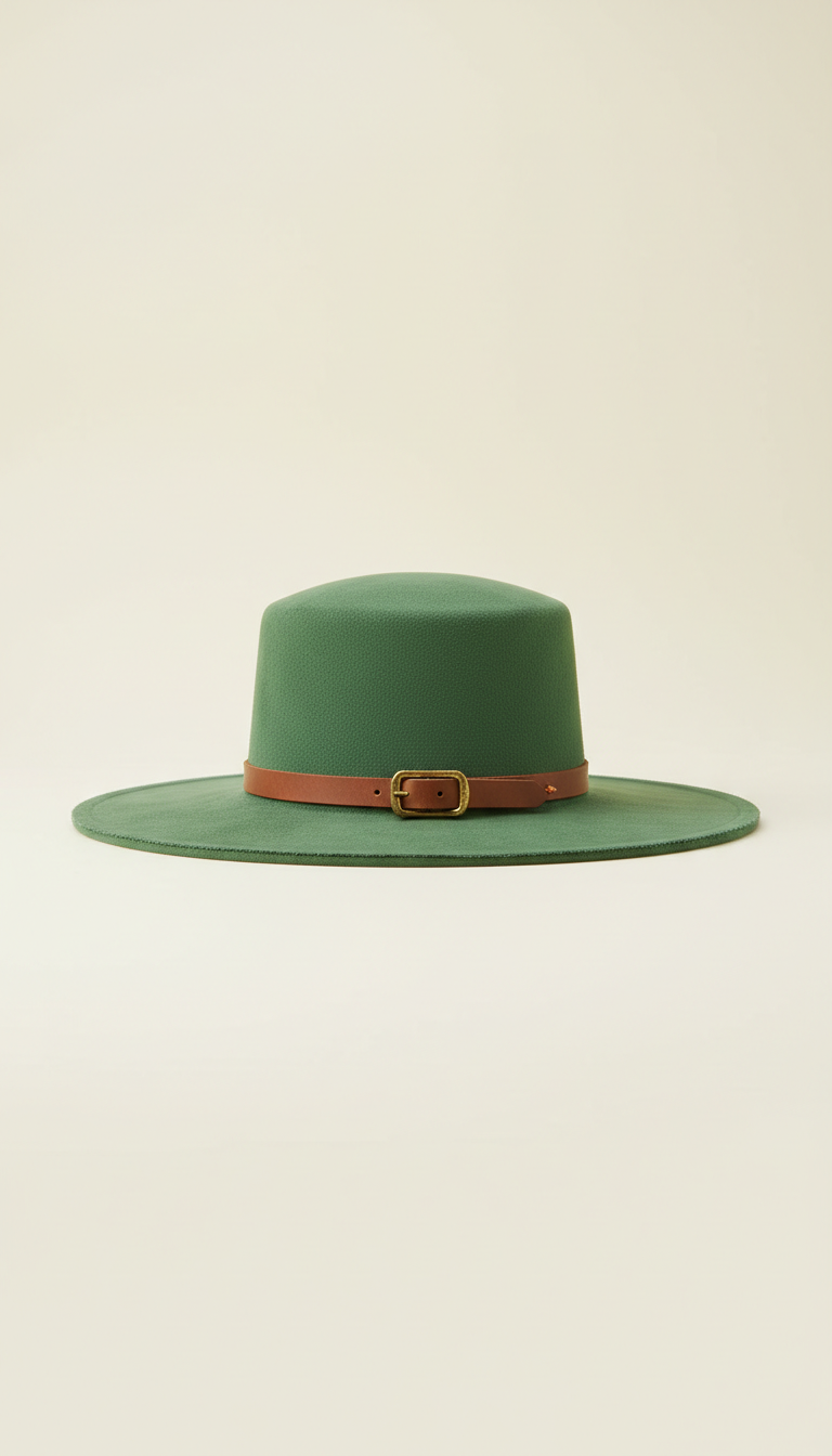 Cactus Green Suede Wide-Brim Hat